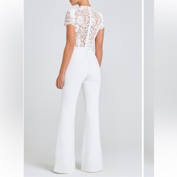 NADINE MERABI Pants - NADINE MERABI White Hottie Lace Flare Jumpsuit Size 8